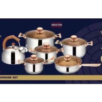 12 Pc Stainless Steel Pots And Frying pan Saucepans Cookware, Silver, Gold