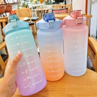 1.5L Time Marked Fitness Jug Outdoor Frosted Water Bottle, Multi-Colour