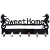 Wall Mounted Decorative Key Holder Coat Hanger Storage With Metal Hooks, Black