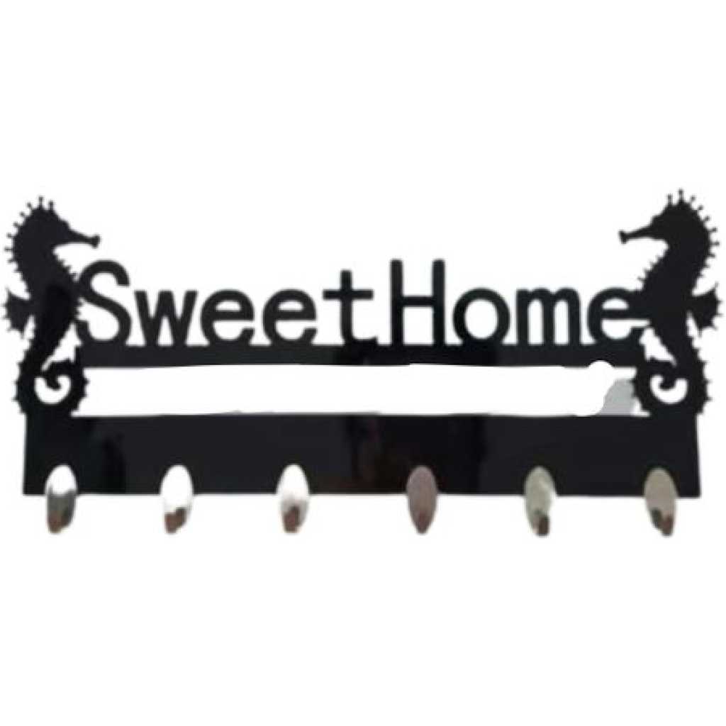 Wall Mounted Decorative Key Holder Coat Hanger Storage With Metal Hooks, Black Home Storage Hooks TilyExpress