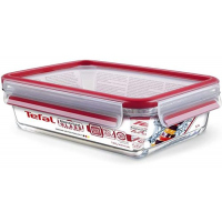 Tefal Masterseal 1.3 Litre Food Container, Red/Clear, Glass, K3010412