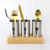 3- Pc Kitchen Countertop Fork, Spoon, Knife Cutlery Organizer Holder With Wood Base, Silver Cutlery & Knife Accessories TilyExpress