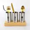 3- Pc Kitchen Countertop Fork, Spoon, Knife Cutlery Organizer Holder With Wood Base, Silver