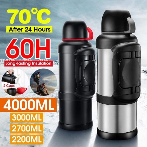 4L Stainless Steel Thermos Bottle Travel Water Kettle Vacuum Flask, Black.