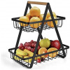 2-Tier Countertop Fruit Basket Bowl Bread Basket Vegetable Holder Kitchen Storage, Black Kitchen Storage & Organization TilyExpress