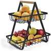 2-Tier Countertop Fruit Basket Bowl Bread Basket Vegetable Holder Kitchen Storage, Black