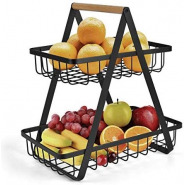 2-Tier Countertop Fruit Basket Bowl Bread Basket Vegetable Holder Kitchen Storage, Black Kitchen Storage & Organization TilyExpress 2