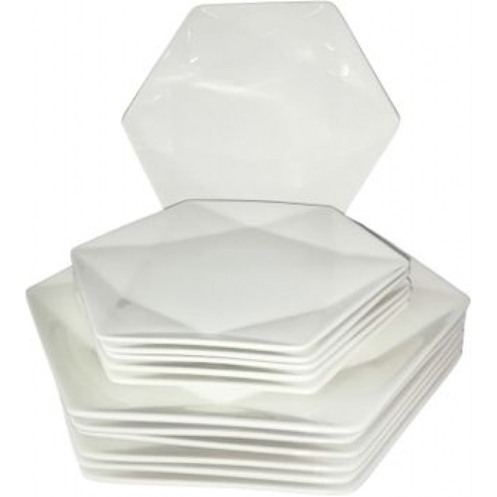 12 Pieces Of Hexagonal Plates & Side Plates Dinnerware - White