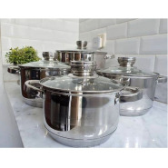 8 Pieces Of Heavy Stainless Steel Saucepans Cookware, Silver