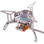 Outdoor Portable Windproof Camping Gas Stove with Adapter Converter, Silver