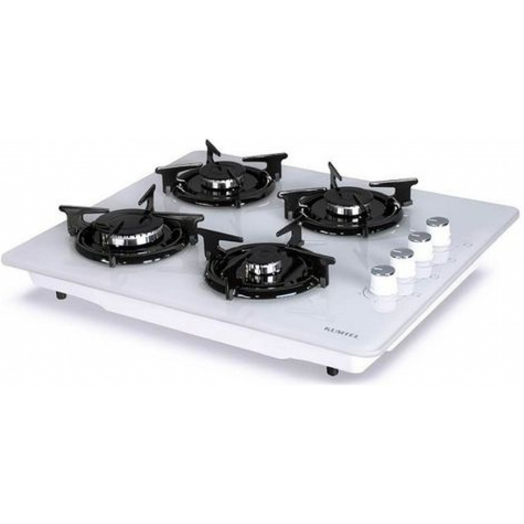 Luxell 4 Burner Glass Gas Cooker Stove Table top-Built-in, White