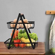 2-Tier Countertop Fruit Basket Bowl Bread Basket Vegetable Holder Kitchen Storage, Black