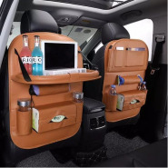 1 Piece Leather Car Backseat Organizer with Foldable Table Tray, Babies Toys Storage Holder, Brown. Door & Seat Back Organizers TilyExpress 2