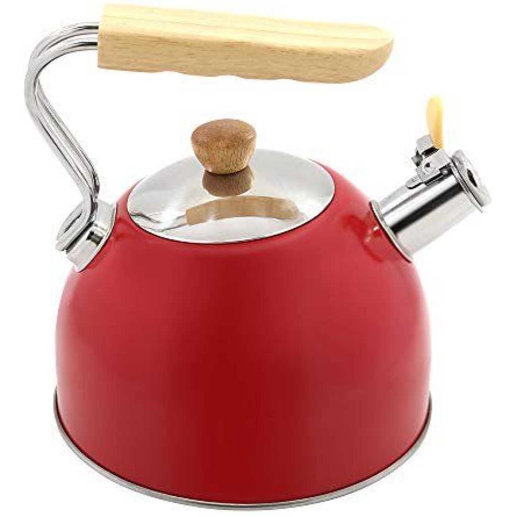 Kaisa Villa 2.5 Litre Stovetop Teapot Stainless Steel Whistling Tea Kettle, Red