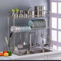 2 Tier Over The Sink Dish Drying Rack Nonslip Height Adjustable (Double Sink) Drainer, Silver Utensil Racks TilyExpress 3