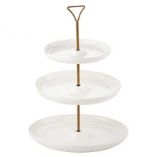 3 Tier Porcelain Round Cake Plate with Gold Stand, White Baking Tools & Accessories TilyExpress