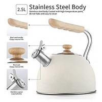 Kaisa Villa 2.5 Litre Stovetop Teapot Stainless Steel Whistling Tea Kettle, Cream