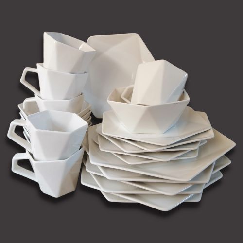 24 Pieces Of Hexagonal Plates Bowls Cups Dinner Set White TilyExpress Uganda