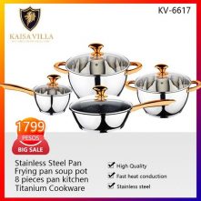 Kaisa Villa 8 Pieces Of Stainless Steel Saucepans Cookware Induction Pots, Silver