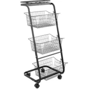 Kitchen Trolley Rotating Shelf Multifunctional Folding Vegetable and Fruit Storage Basket, Black