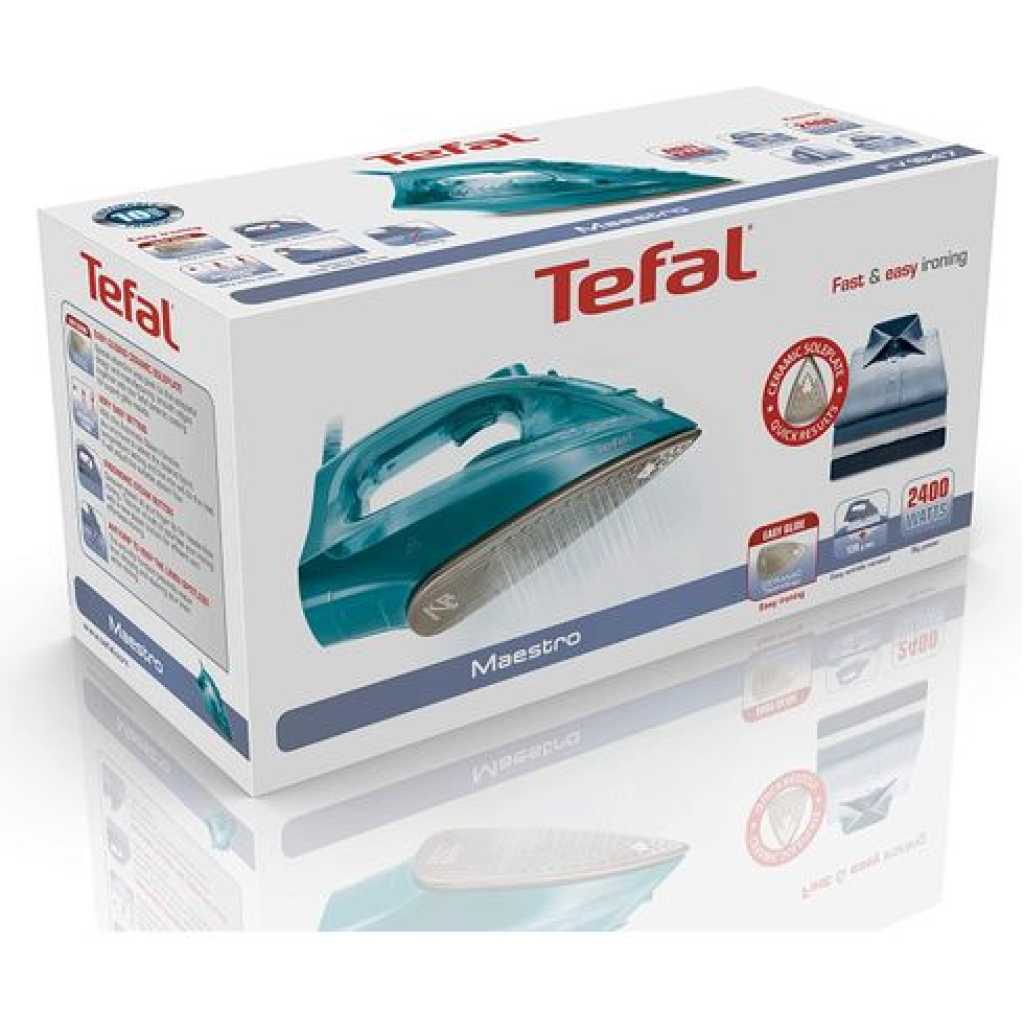 Tefal Maestro Steam Iron , 270 ml, 2400 Watts, Ceramic, FV1847M0 - Turquoise