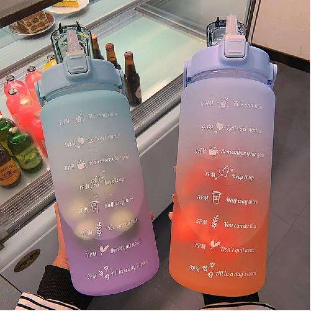 2L Time Marked Fitness Jug Outdoor Frosted Water Bottle, Color May Vary Water Bottles TilyExpress