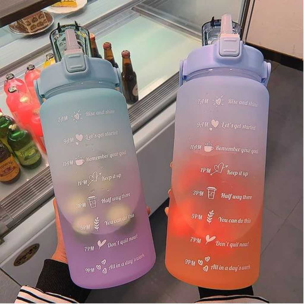 2L Time Marked Fitness Jug Outdoor Frosted Water Bottle, Color May Vary