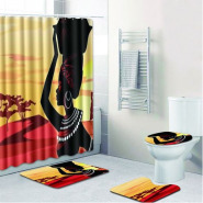 4 Piece African Girl Waterproof Shower Curtain With Toilet Cover Mats Non-Slip Bathroom Rugs, Yellow Bath Rugs TilyExpress 2