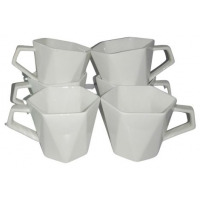 6 Pieces of Hexagonal Tea Coffee Mugs Cups-White