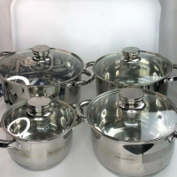 8 Pieces Of Heavy Stainless Steel Saucepans Cookware, Silver