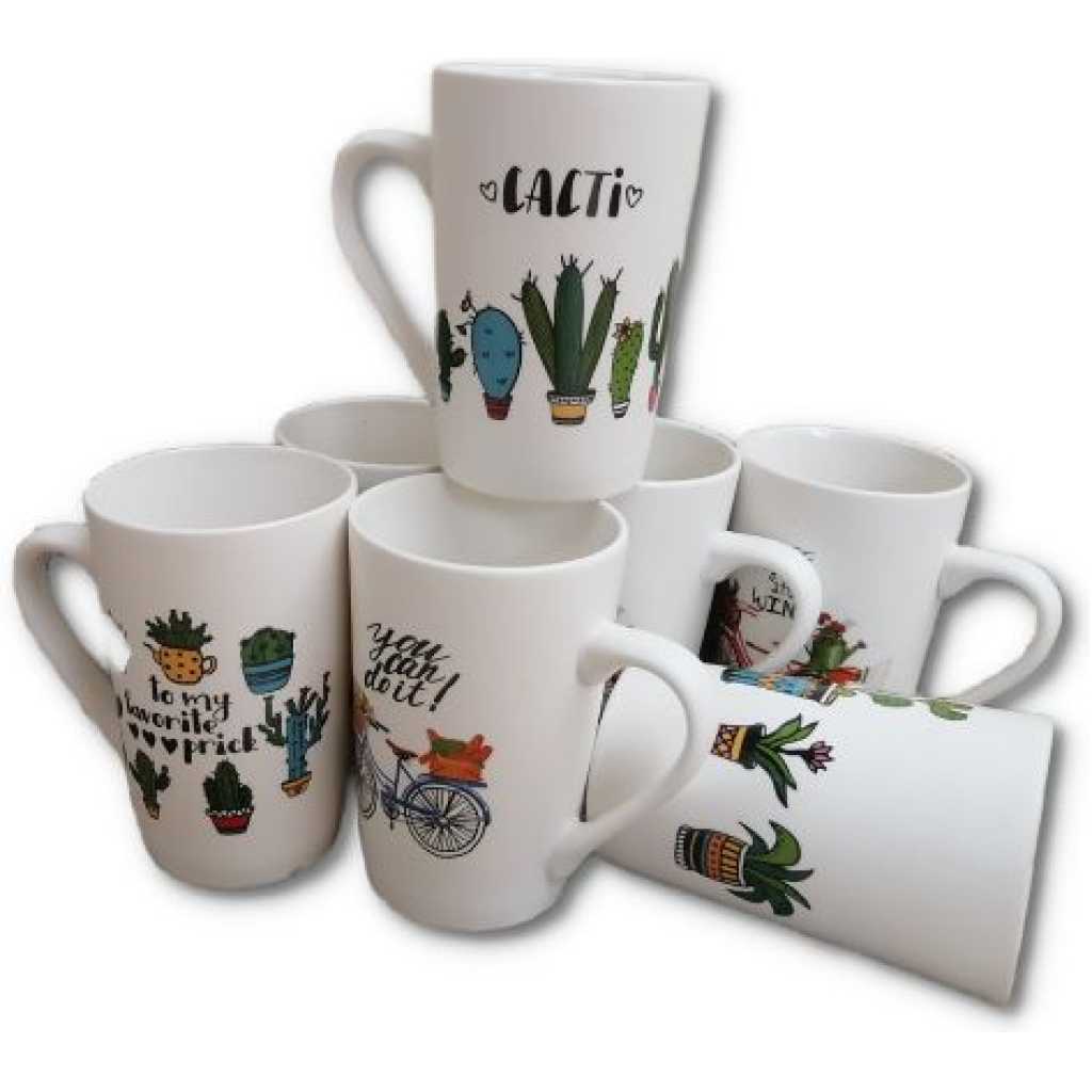 6 Pieces Of Mult-Printed Coffee Tea Cups Mugs- White