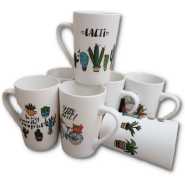 6 Pieces Of Mult-Printed Coffee Tea Cups Mugs- White