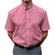 Men’s Checked Short Sleeve Shirt – Red,White Men's Casual Button-Down Shirts