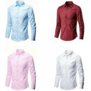 Pack of 4 Men’s Long Sleeve Formal Shirts – White, Pink, Sky Blue, Maroon Men's Casual Button-Down Shirts