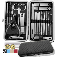 Manicure Nail Care & Pedicure Kit-19 in 1 Grooming Kits, With Luxurious Travel Case (Black)