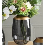 Glass Bowl, Flower Vase For table, living room kitchen Decor, Grey