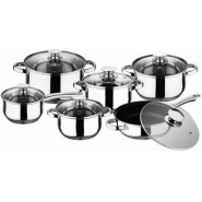 Kaisa Villa 12 Piece Stainless Steel Cookware Pots And Frying pan Saucepans, Silver