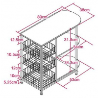 Microwave Oven Stand Storage Organizer & 3 Basket Rack Counter Trolley, Brown