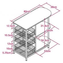 Microwave Oven Stand Storage Organizer & 3 Basket Rack Counter Trolley, Brown