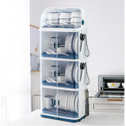 4 tier Dust-Proof Dish Draining Rack with Cover Drip Tray, White Dish Racks