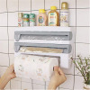 4 In 1 Cling Film, Paper Towel And Foil Storage Rack Cutter, Holder, Grey
