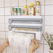 4 In 1 Cling Film, Paper Towel And Foil Storage Rack Cutter, Holder, Grey Toilet Paper Holders