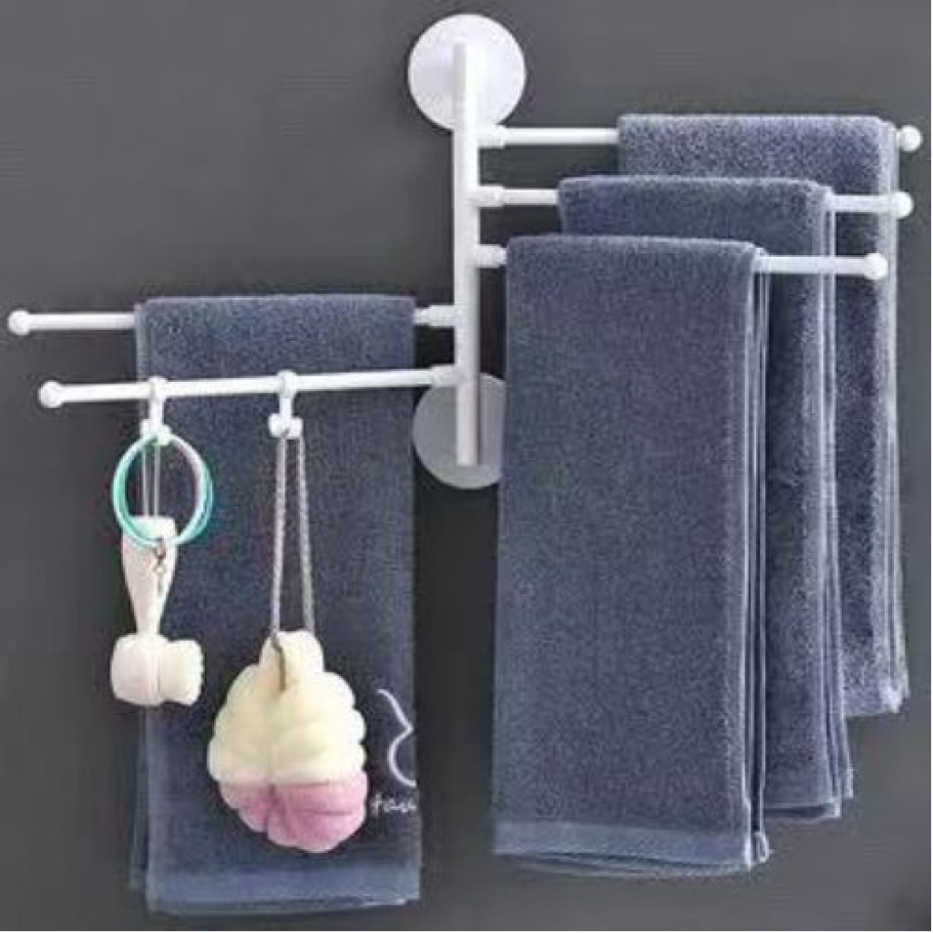 Wall Mount Bath Towel Holder Swing Out Rack 5-Bar Folding Hanger Stand, White Towel Holders TilyExpress