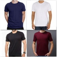 Pack of 4 Men’s Cotton Round Neck T-shirts – Maroon, White, Black, Navy Blue Men's Polos
