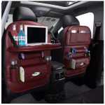2-Pack Leather Car Backseat Organizer with Foldable Table Tray, Babies Toys Storage Holder, Maroon