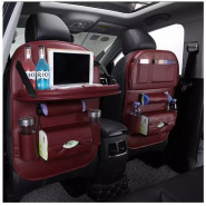 2-Pack Leather Car Backseat Organizer with Foldable Table Tray, Babies Toys Storage Holder, Maroon Door & Seat Back Organizers TilyExpress 2