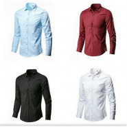 Pack of 4 Men’s Formal Long Sleeve Shirts – Black, White, Sky Blue, Maroon Men's Casual Button-Down Shirts
