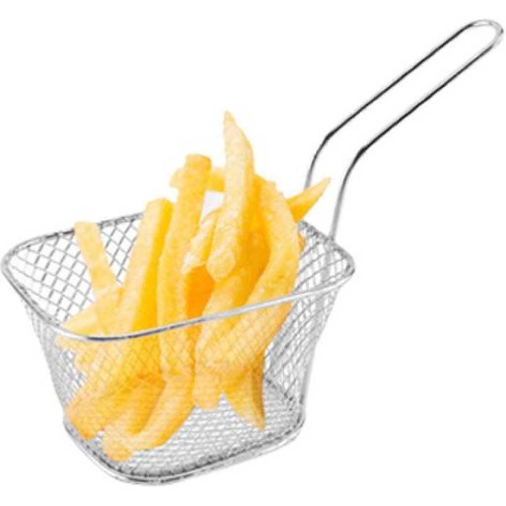 Square Mesh Frying Basket French Fry Chips Net Strainer Oil Filter, Silver