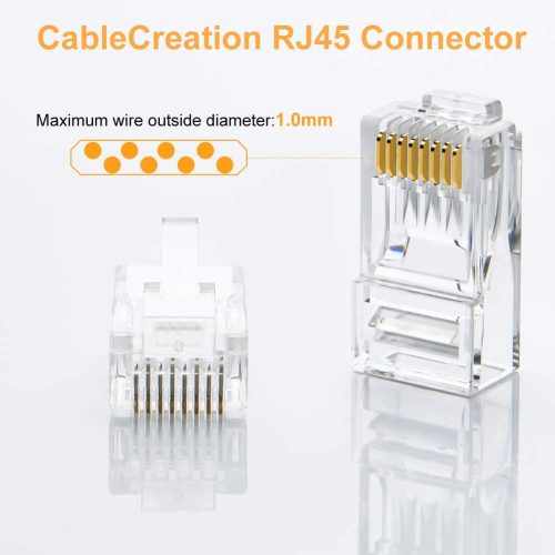 Cat6 RJ45 Ends, CableCreation 50 Pack Cat6 Connector, Cat6 / Cat5e RJ45 Connector, Ethernet Cable Crimp Connectors, UTP Network Plug for Solid Wire and Standard Wire, Clear