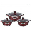 Life Smile 3 Pieces Of Non-stick Serving/Saucepans/Cookware- Maroon